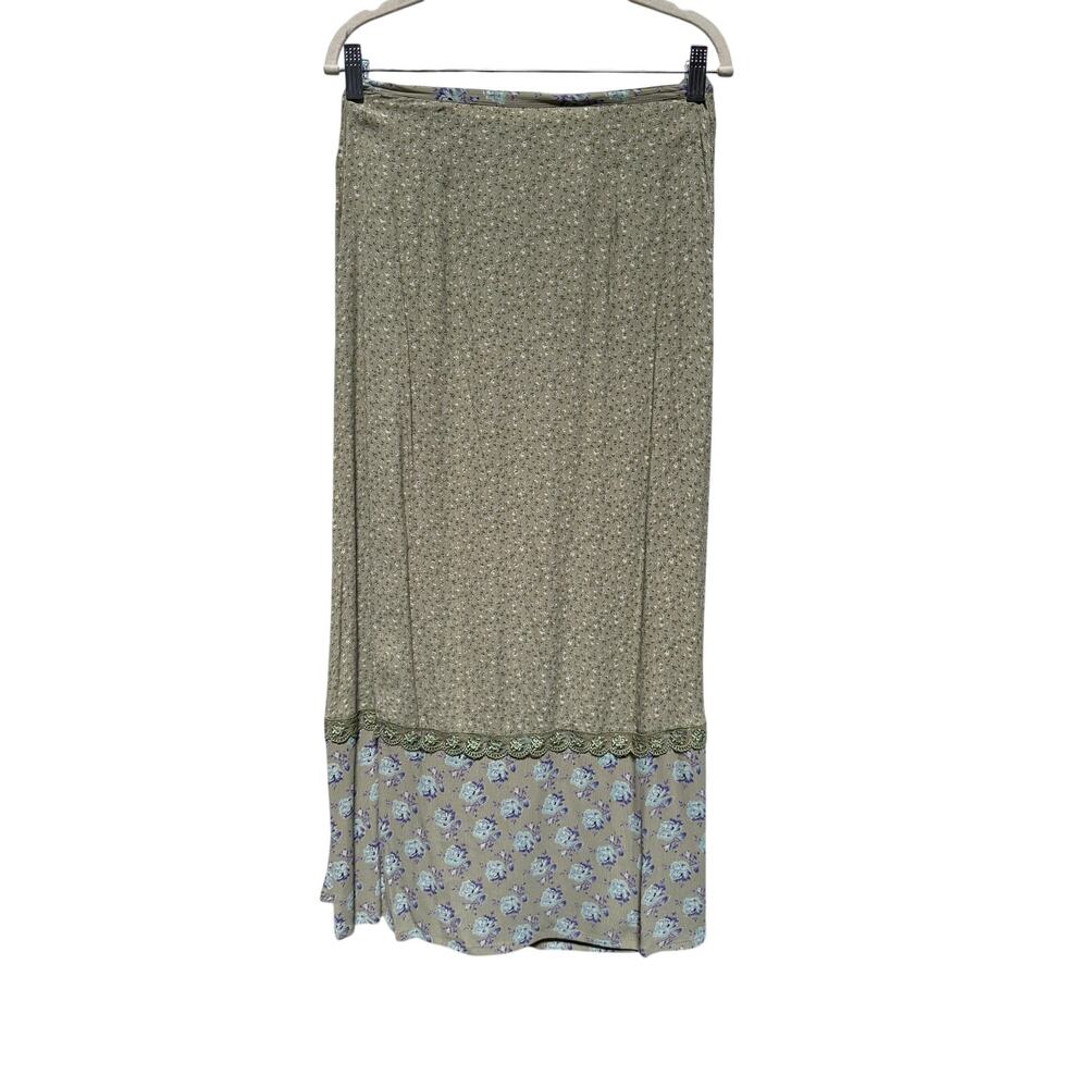 Vintage 90s April Cornell Maxi Skirt Women's Small Cottage Core Sage Green
